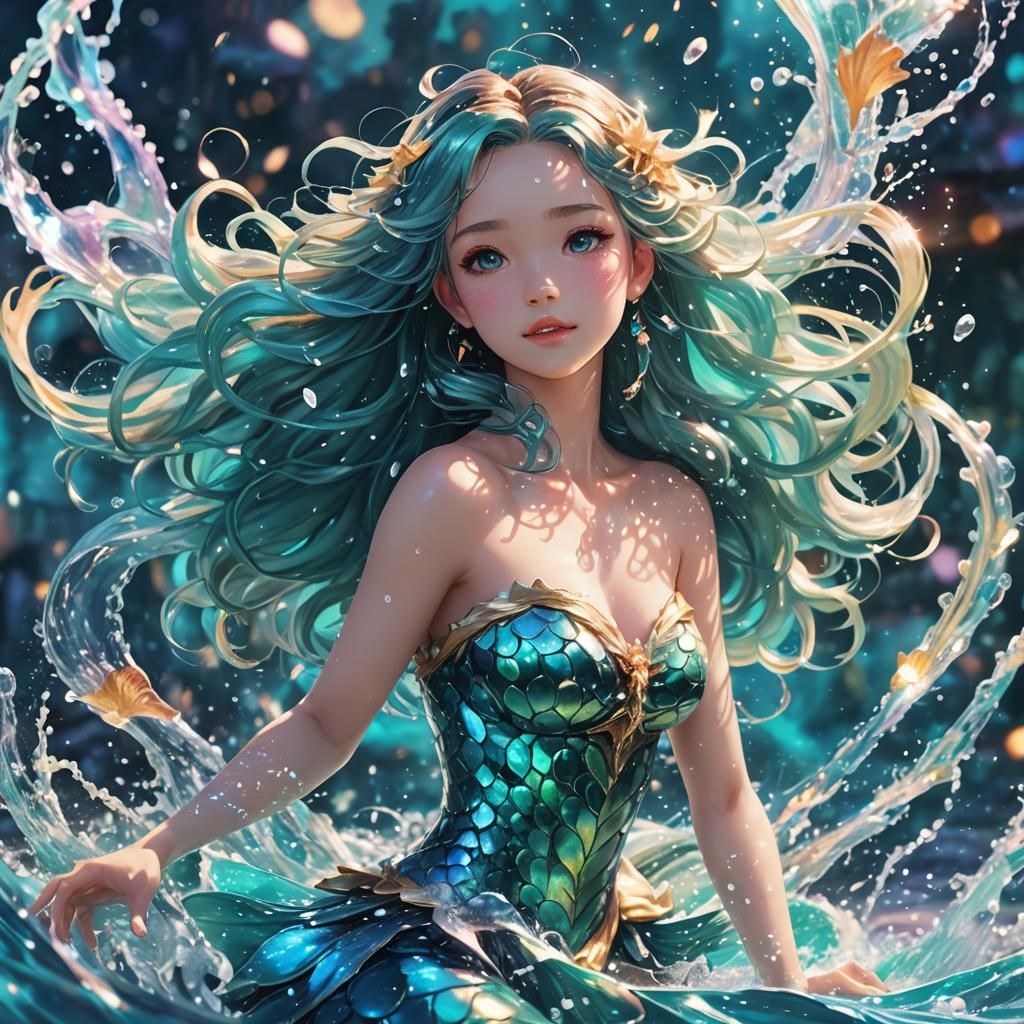 Glittering Mermaid in Anime Style Water Show