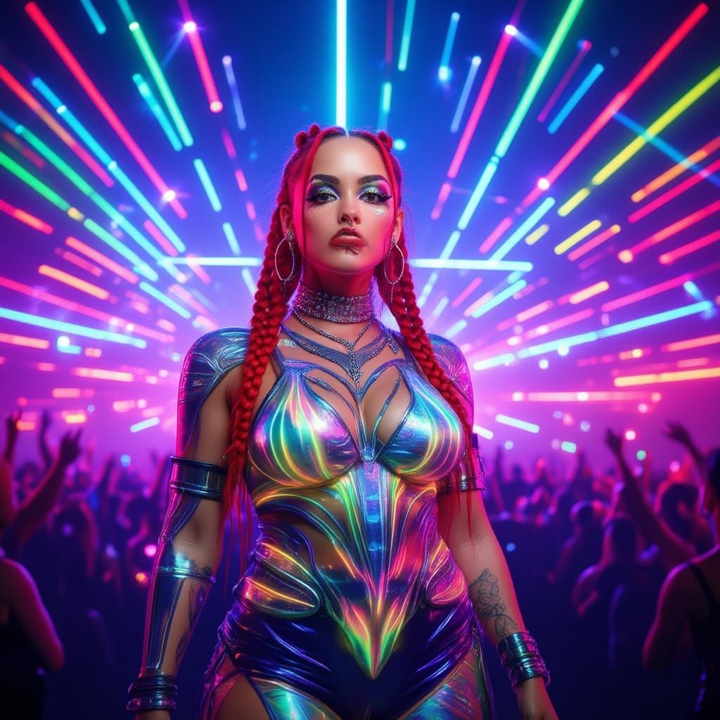 Ravyn Fae: Confident Queer EDM Artist in Neon Festival Style