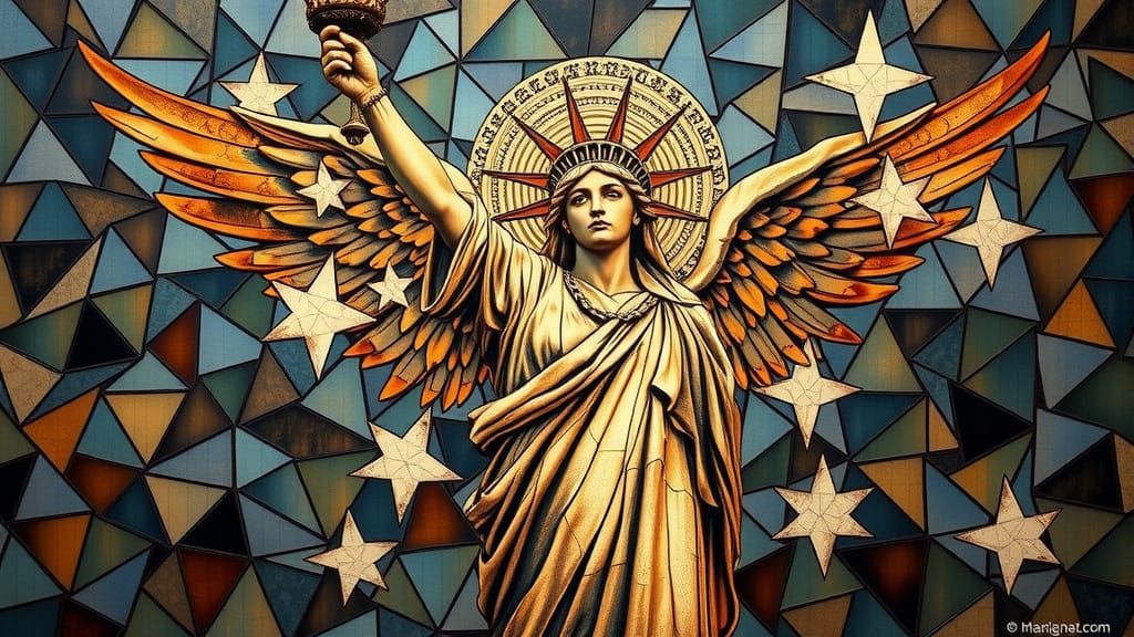 Lady Liberty as Angelic Goddess in Art Nouveau Style