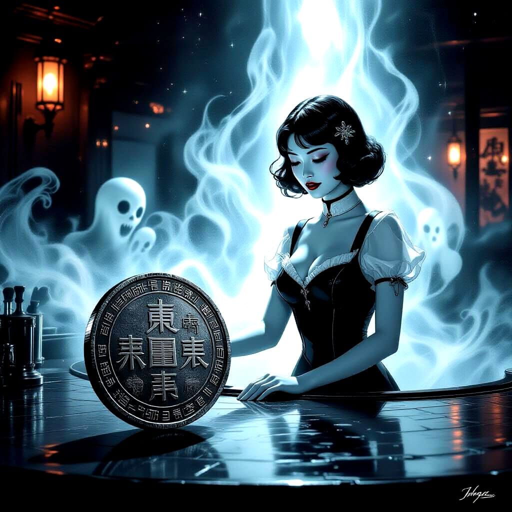 Ancient Chinese Coin on Bar, Serving Spectral Beings