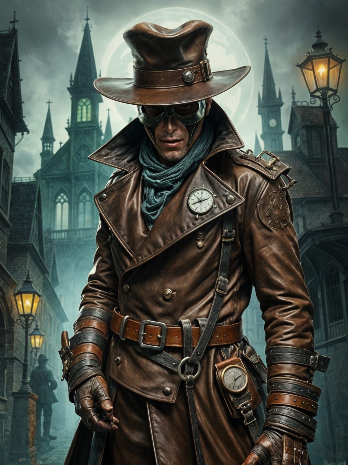 Steampunk Plague Doctor in Gothic Victorian Village