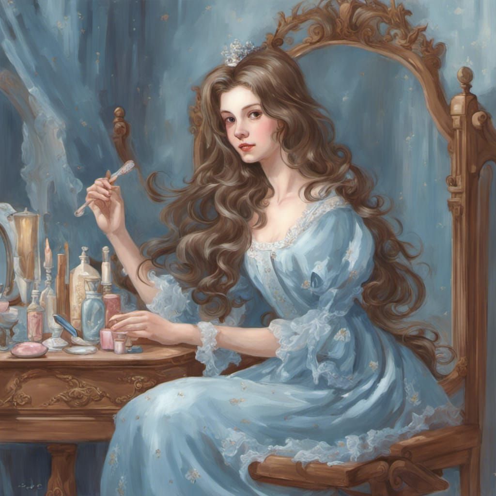 Rococo Princess Brushing Hair at Dressing Table