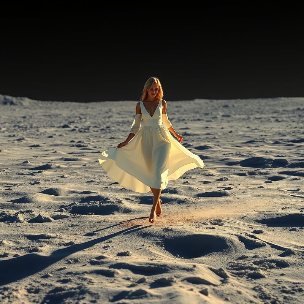 Elegant Astronautess Conquers the Lunar Surface in Dreamy Sp...