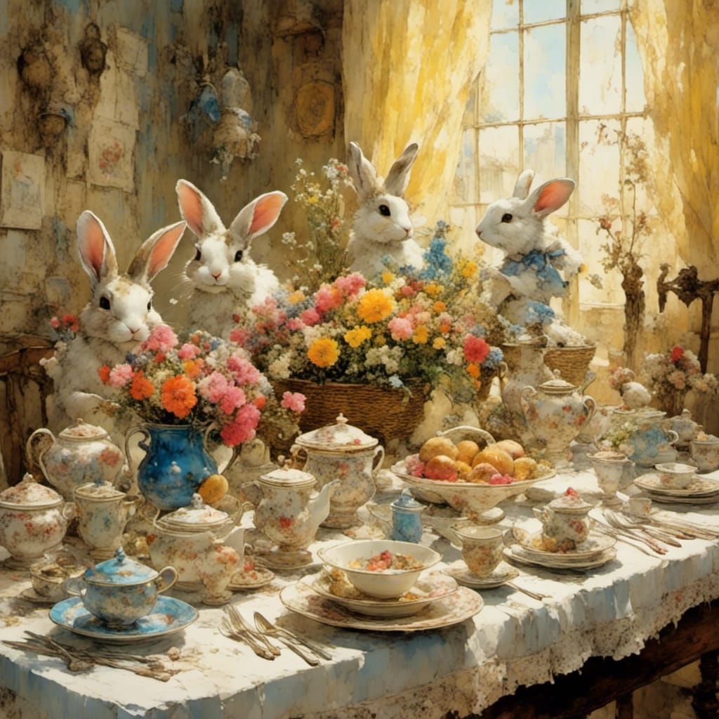 Cottagecore Easter Tablescape in Colorful Graffiti Style