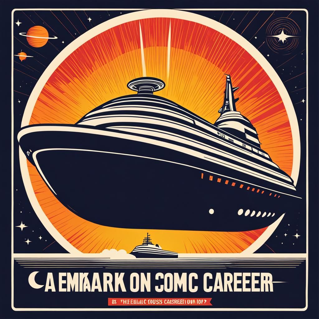 Retro Space Cruise Ship Recruitment Poster in Pop Art