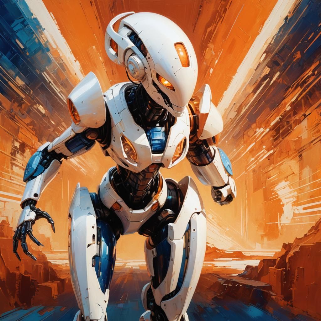 Futuristic Female Robot with Helmet in Biomechanical Style