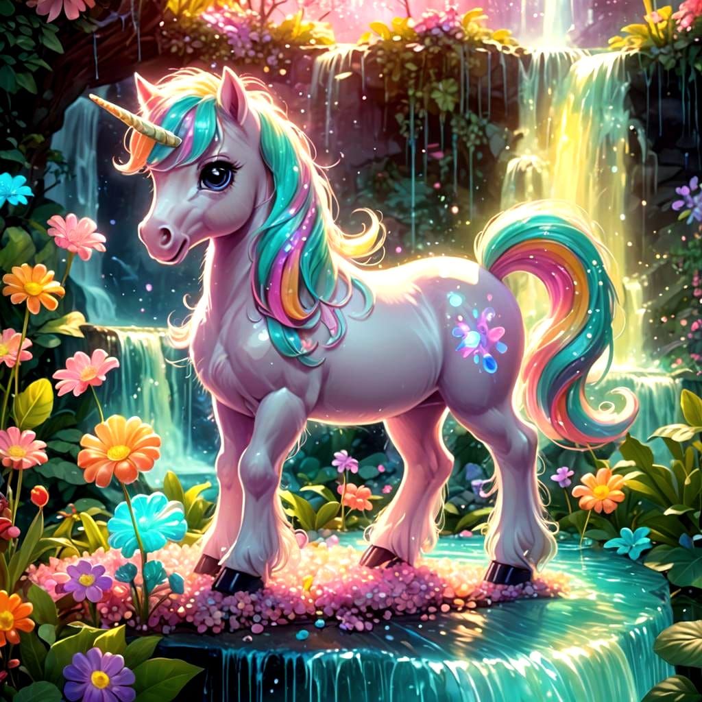 Chibi Pony in Bioluminescent Garden: Candy Art