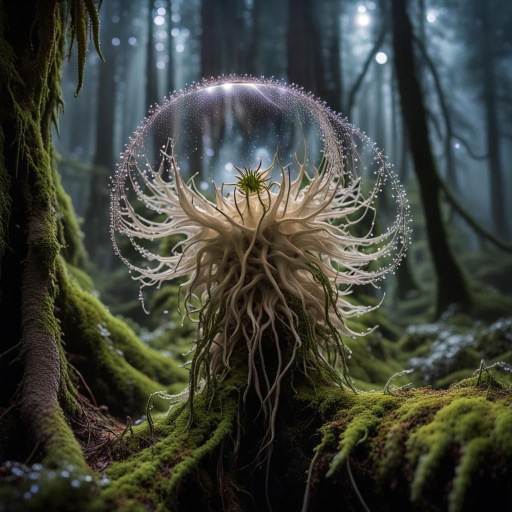 Starlight Seedpod Emergence in Lush Forest