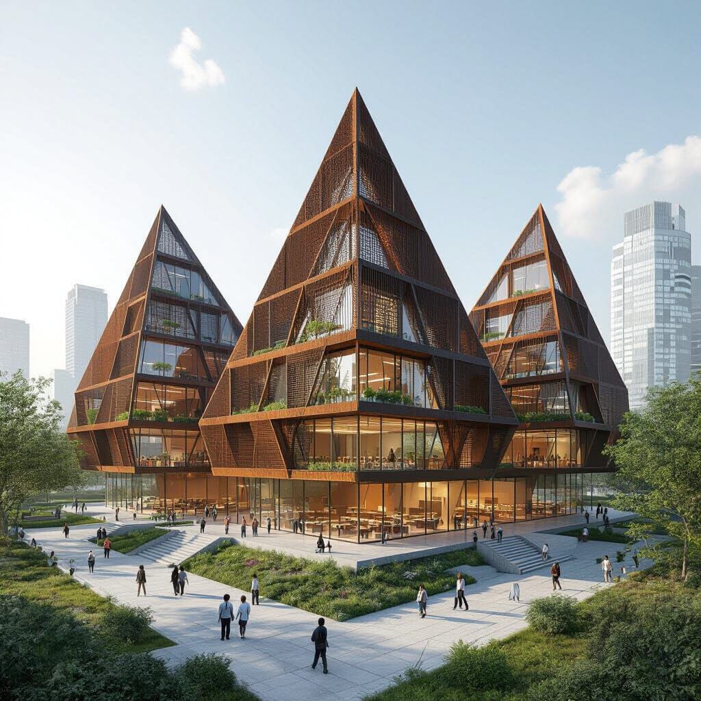 Futuristic Pyramid Primary School in Urban Setting