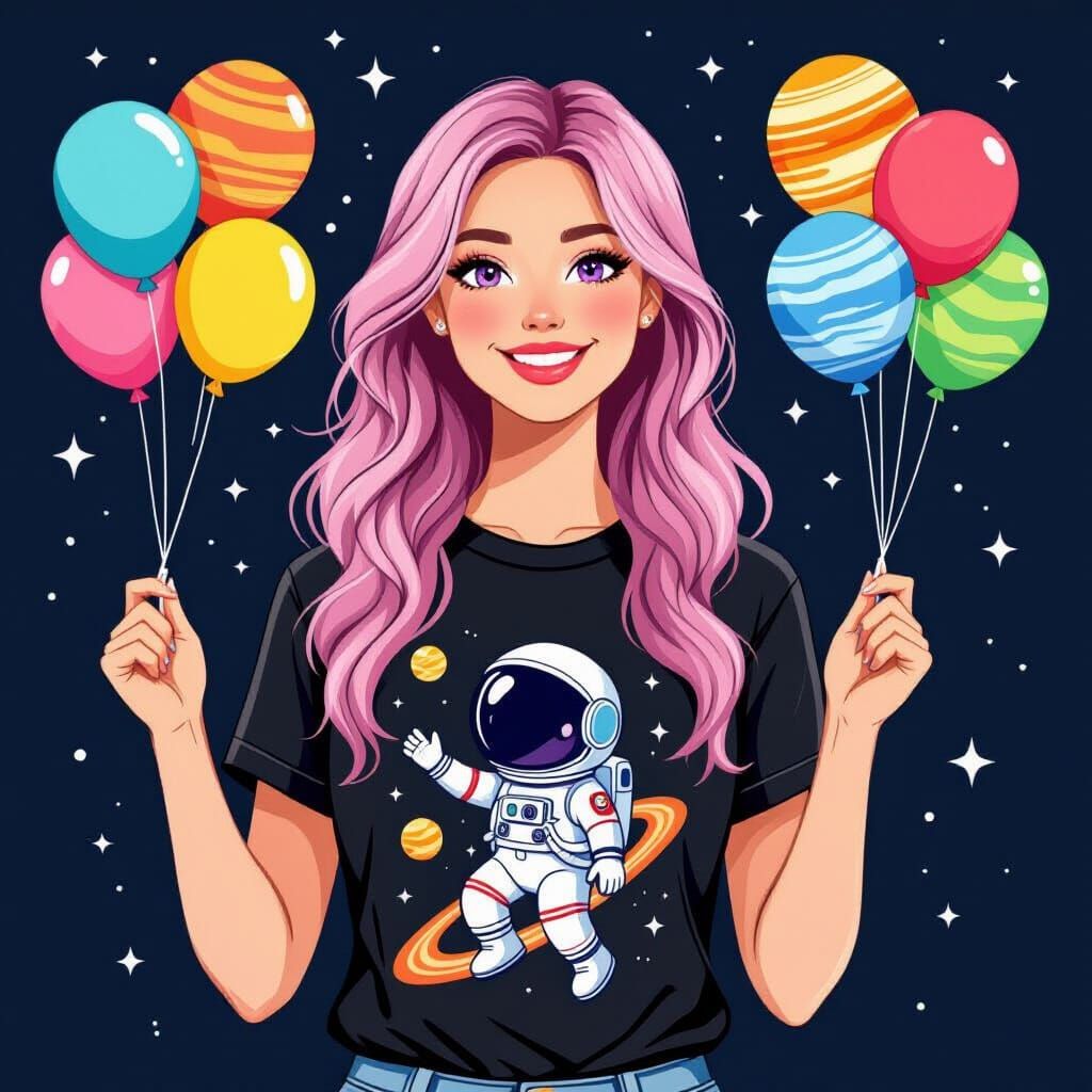 Astronaut T-Shirt Design with Pink Haired Woman
