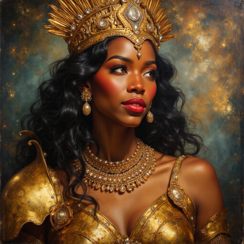 African Goddess Queen Portrait in Cosmic Vogue Style