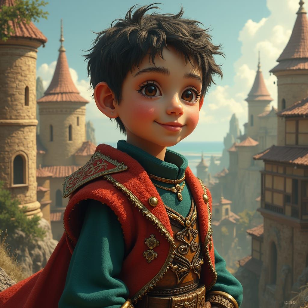 Mystical Jewish Boy in Surreal Ancient Cityscape