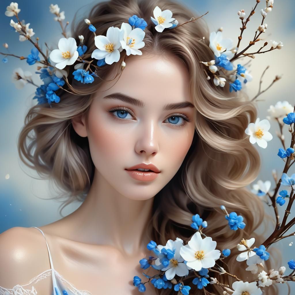 Ethereal Portrait of Woman with Floral Hair