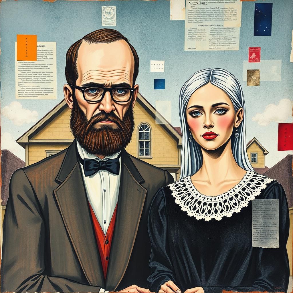 American Gothic Reimagined as Mixed Media Collage