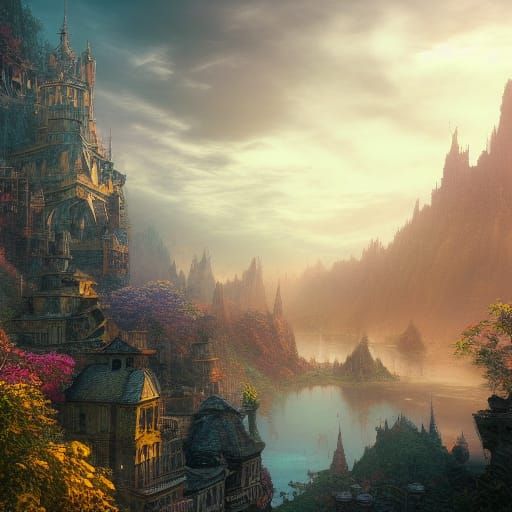 Fantastical World with Intricate Details and Deep Color