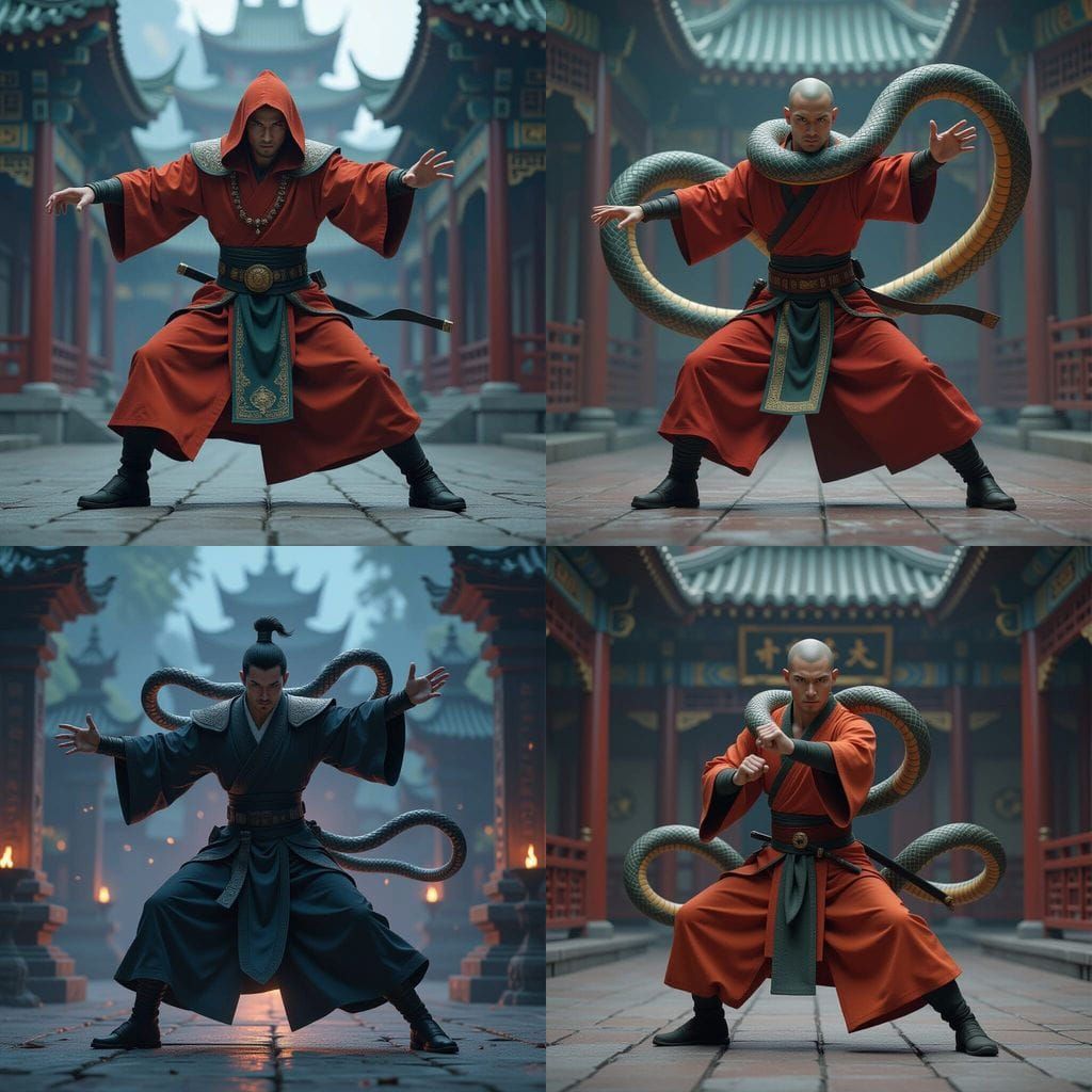 Monk in Serpent Attire in Attack Pose - Fantasy Concept Art