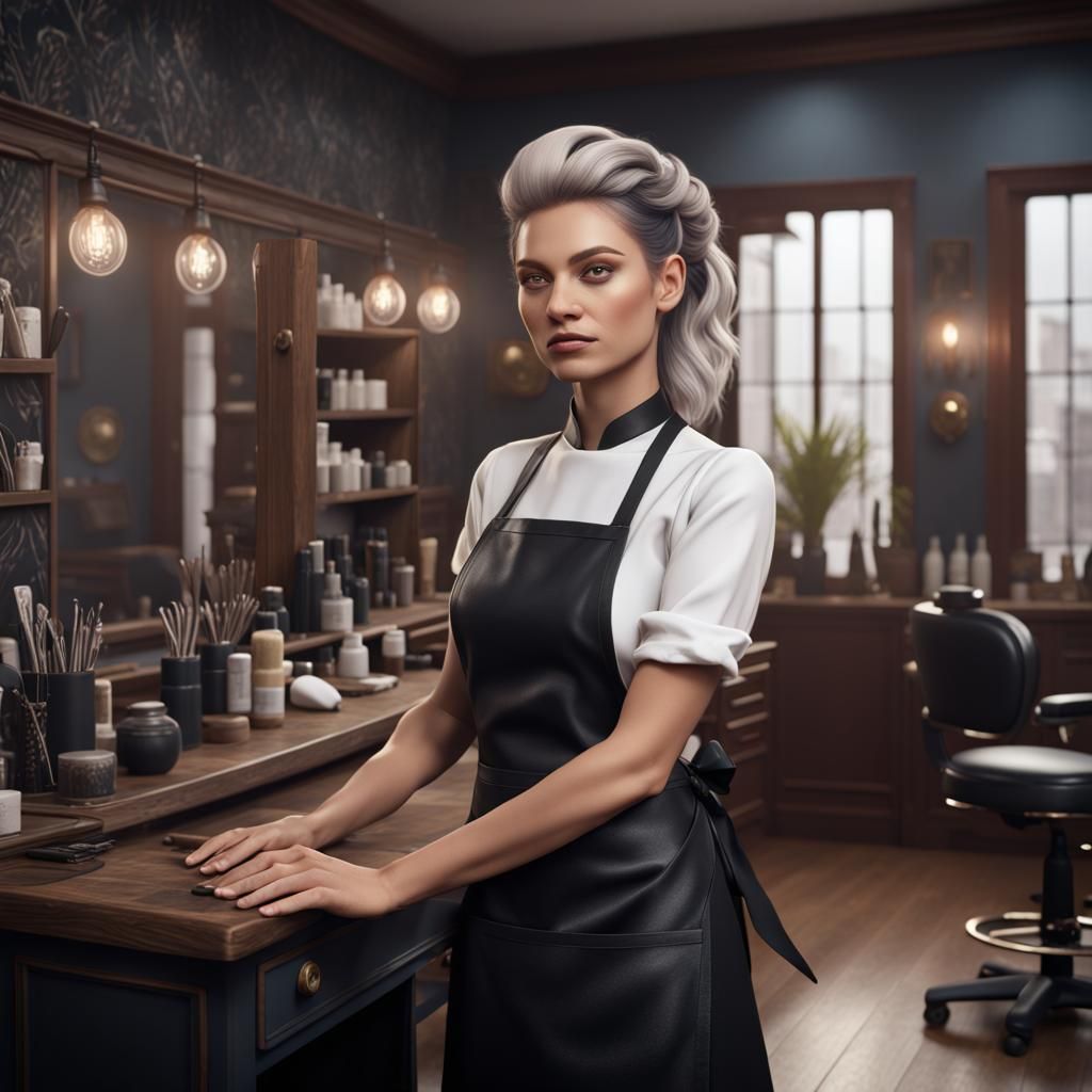 Female Hairdresser in Salon: Matte Painting