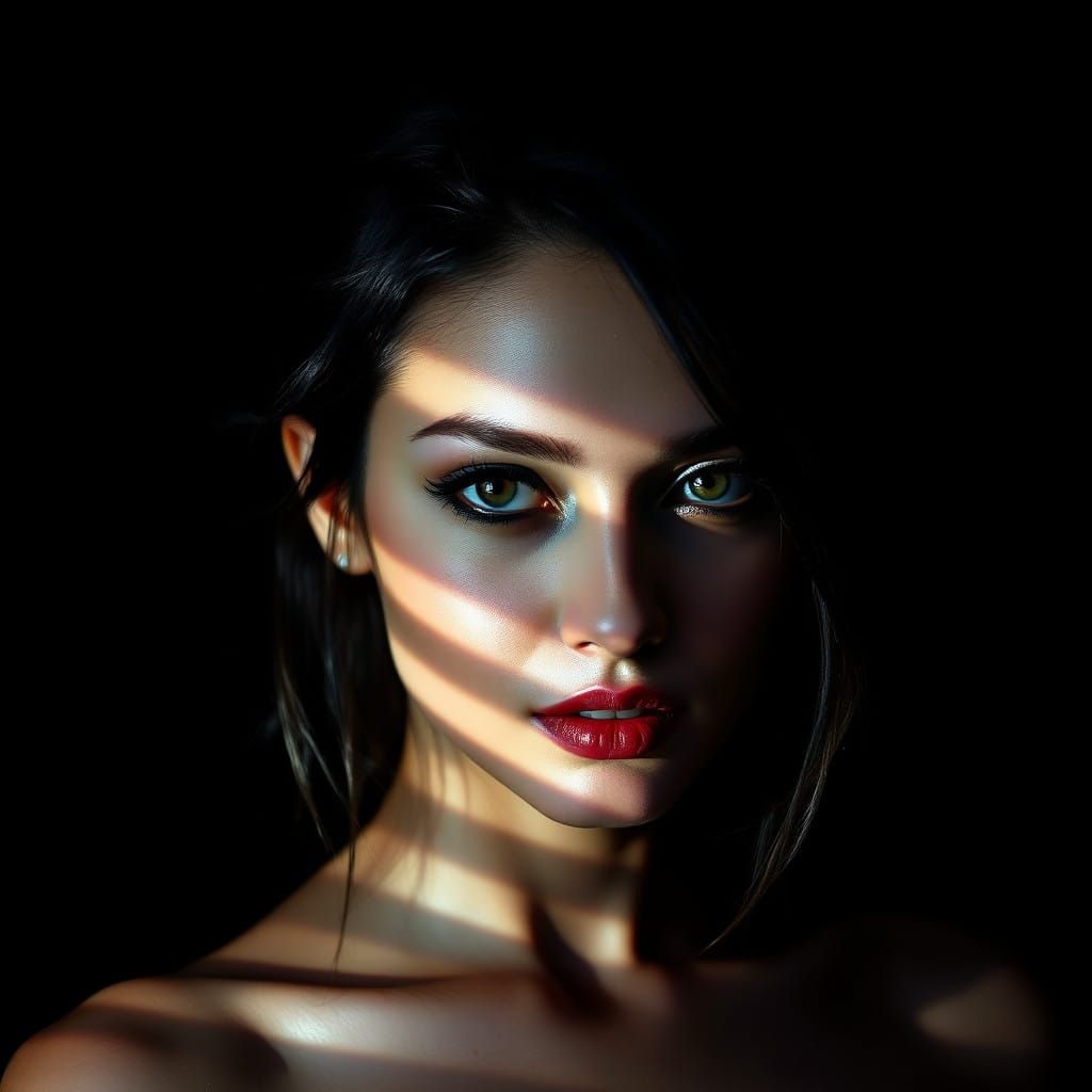 Moody Portrait with Shadowy Stripes