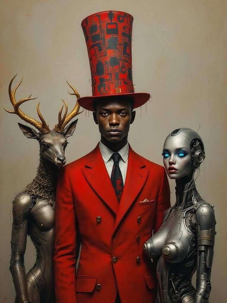 Surreal Figures in Antique Studio, Neo-Expressionist Style