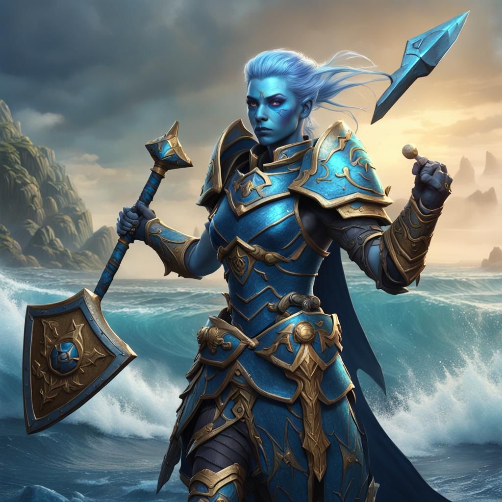 Sea Elf Paladin with Hammer and Shield
