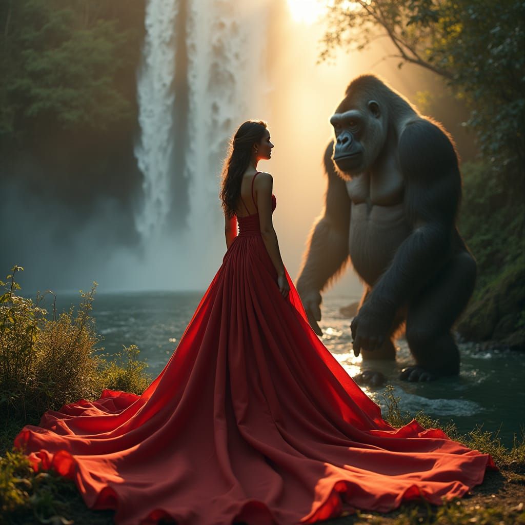 Model and Gorilla in Jungle, Cinematic Digital Art