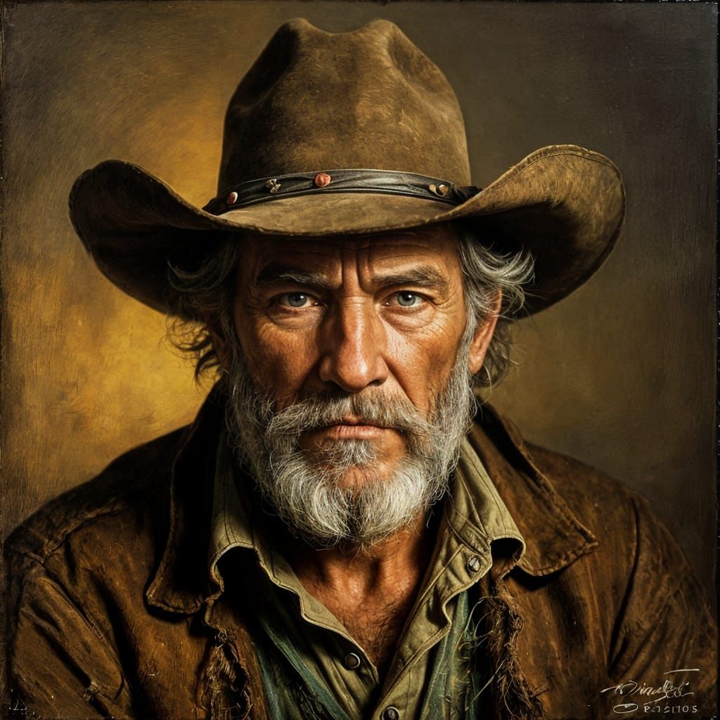Old Cowhand Portrait in Rembrandt Style