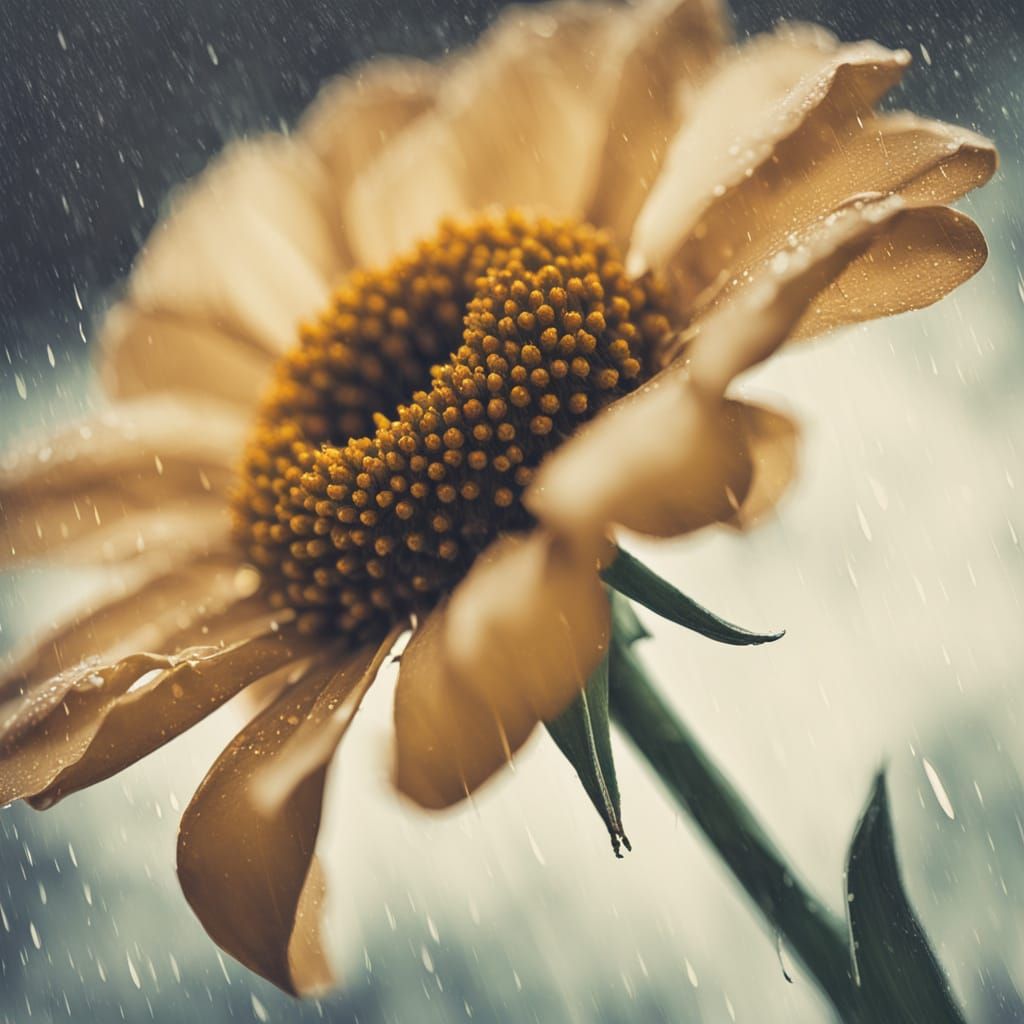 Tall Flower in Rain, Monotype Printmaking Style