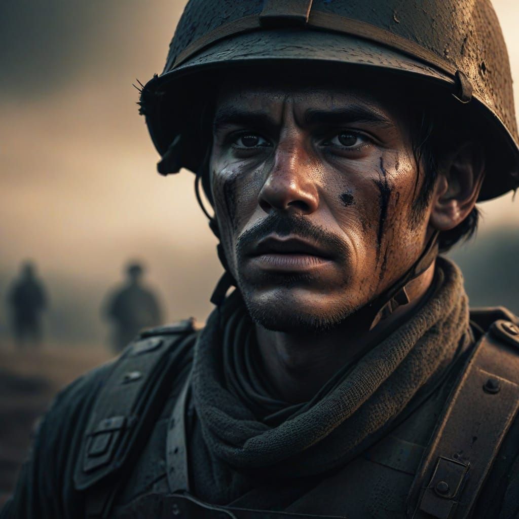 Dramatic Soldier Portrait in Dark Romanticism Style