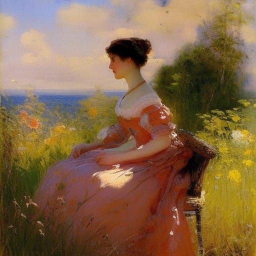 Queen in Tudor Gown: Artgerm, Ghibli, Daeni, Monet Style