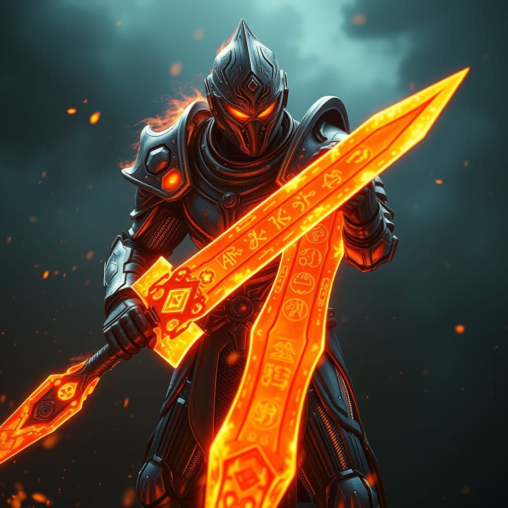 Futuristic Armored Warrior with Energy Sword