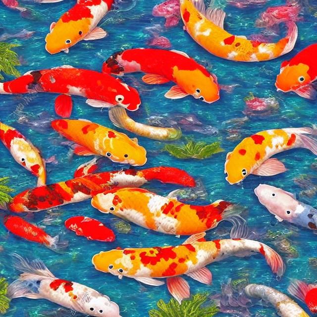 Colorful Koi Fish Swimming in Infinity Sky