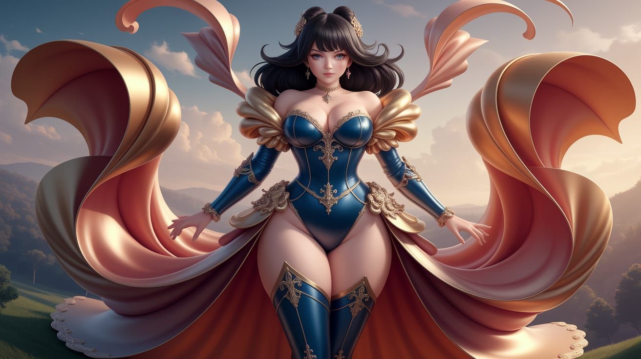 Elegant Anime Lady in Grand, Sophisticated Attire