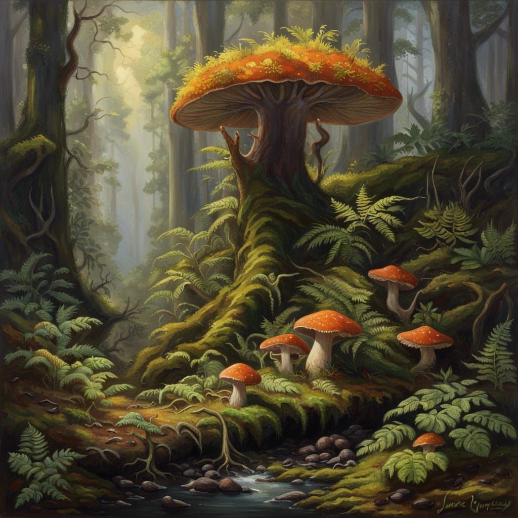 Dark Fantasy Cottagecore Rainforest, Oil Painting