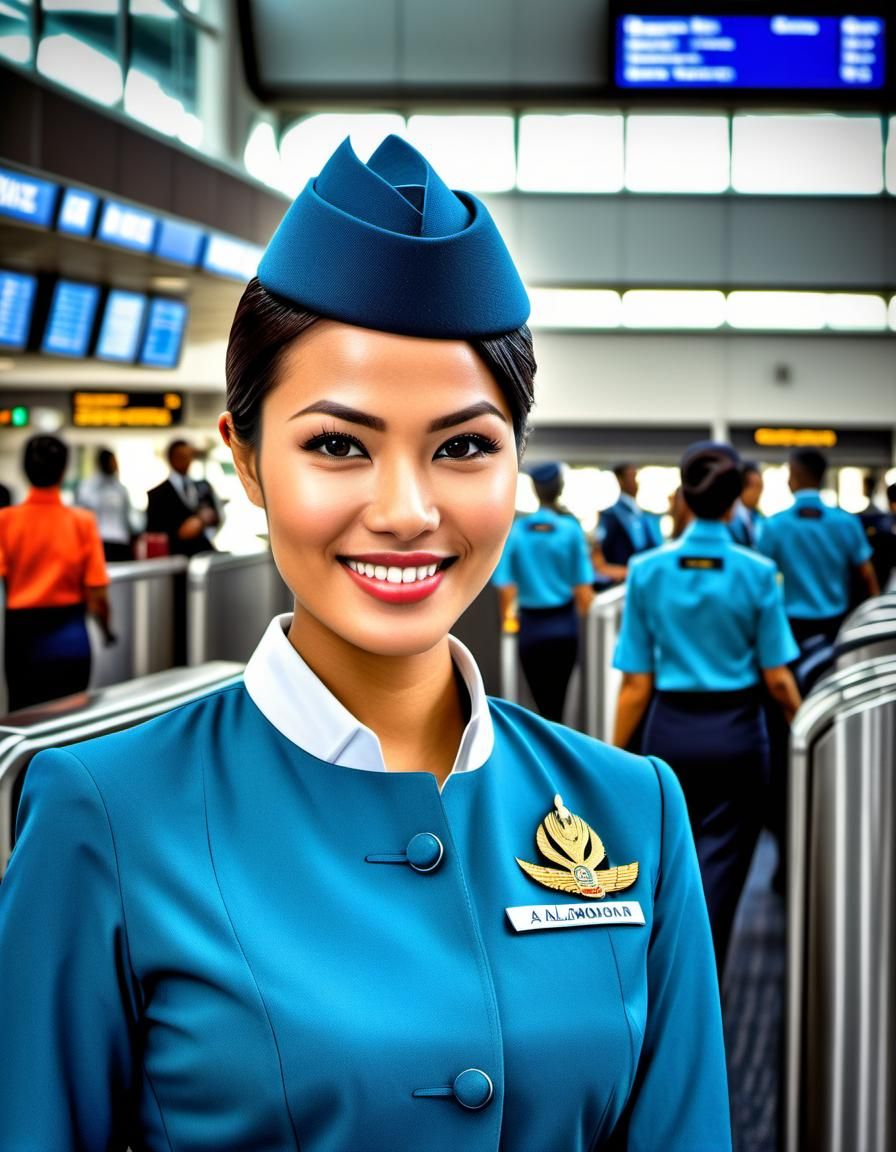 Indonesian Air Stewardess at Airport Departure Gate