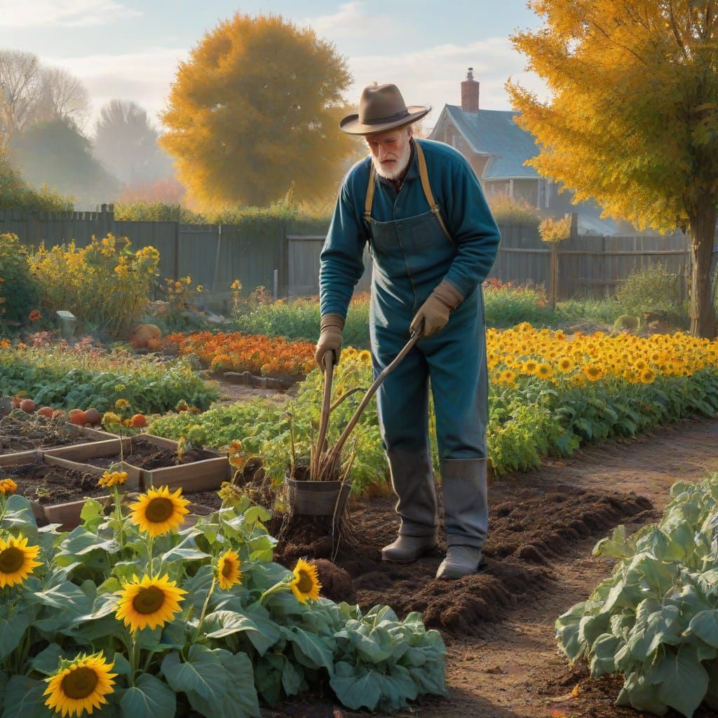 Autumn Garden Harvest with Sunflowers and Carrots in Van Gog...
