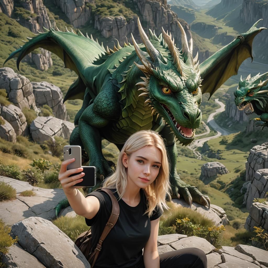 Girl Takes Selfie With Her Dragon Protector