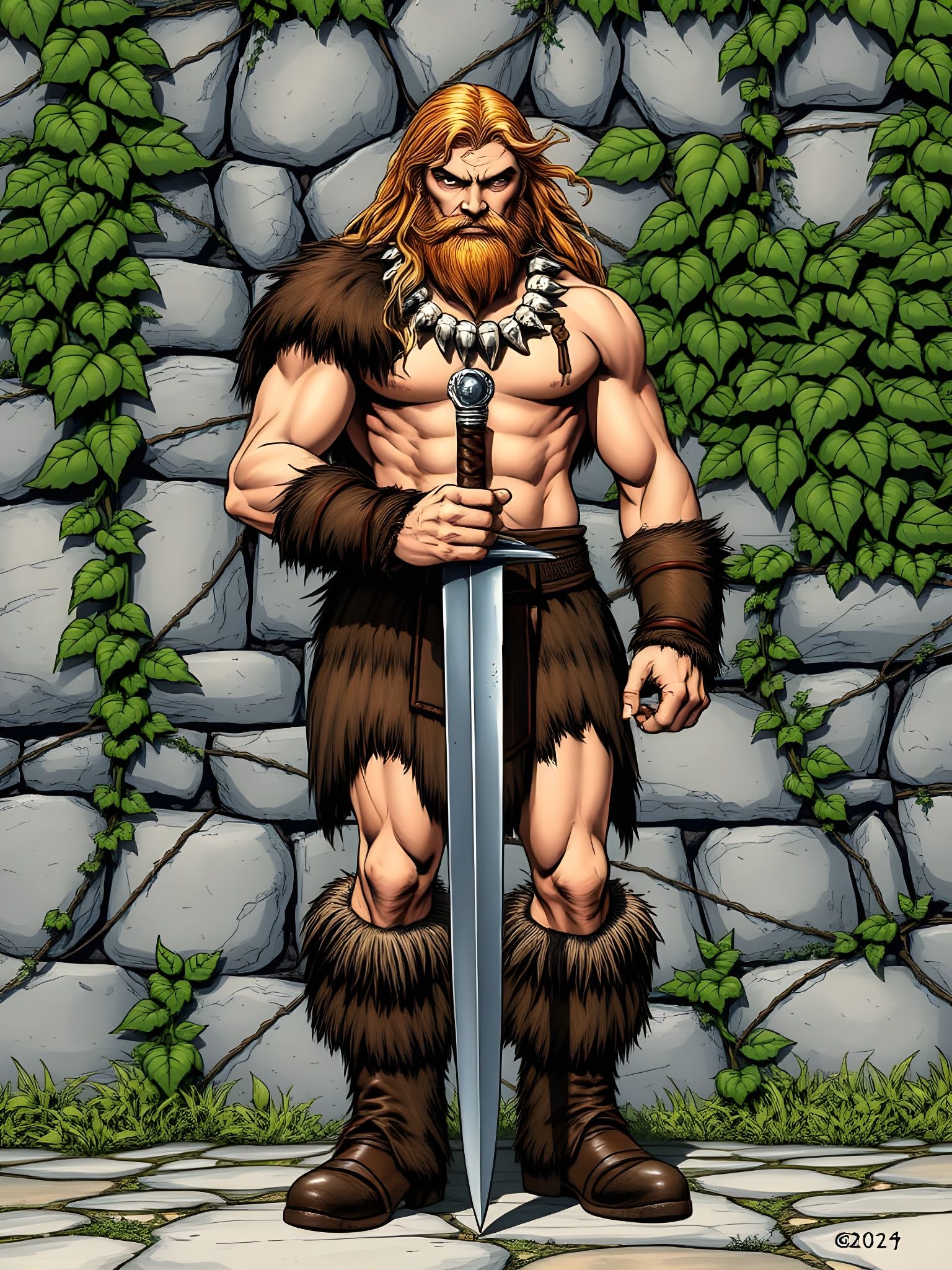 Heroic Barbarian Warrior in a Medieval Landscape