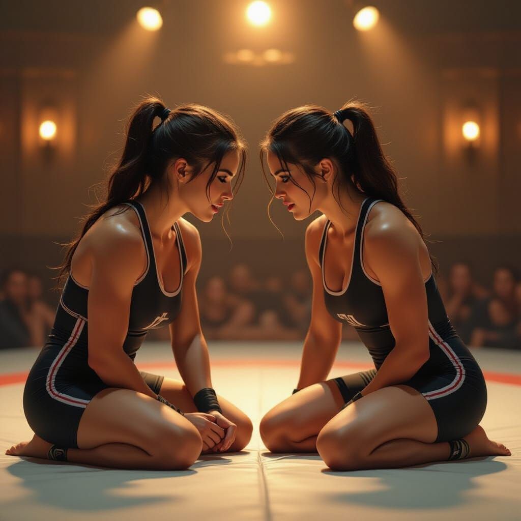 Wrestling Women in a Dimly Lit Room: Digital Art