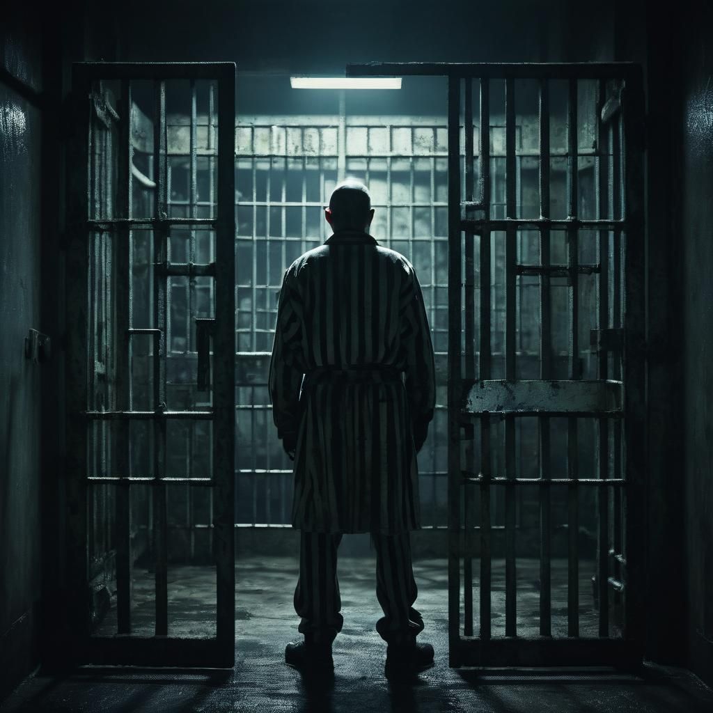 Ominous Prison Cell Door in Gritty Cinematic Style