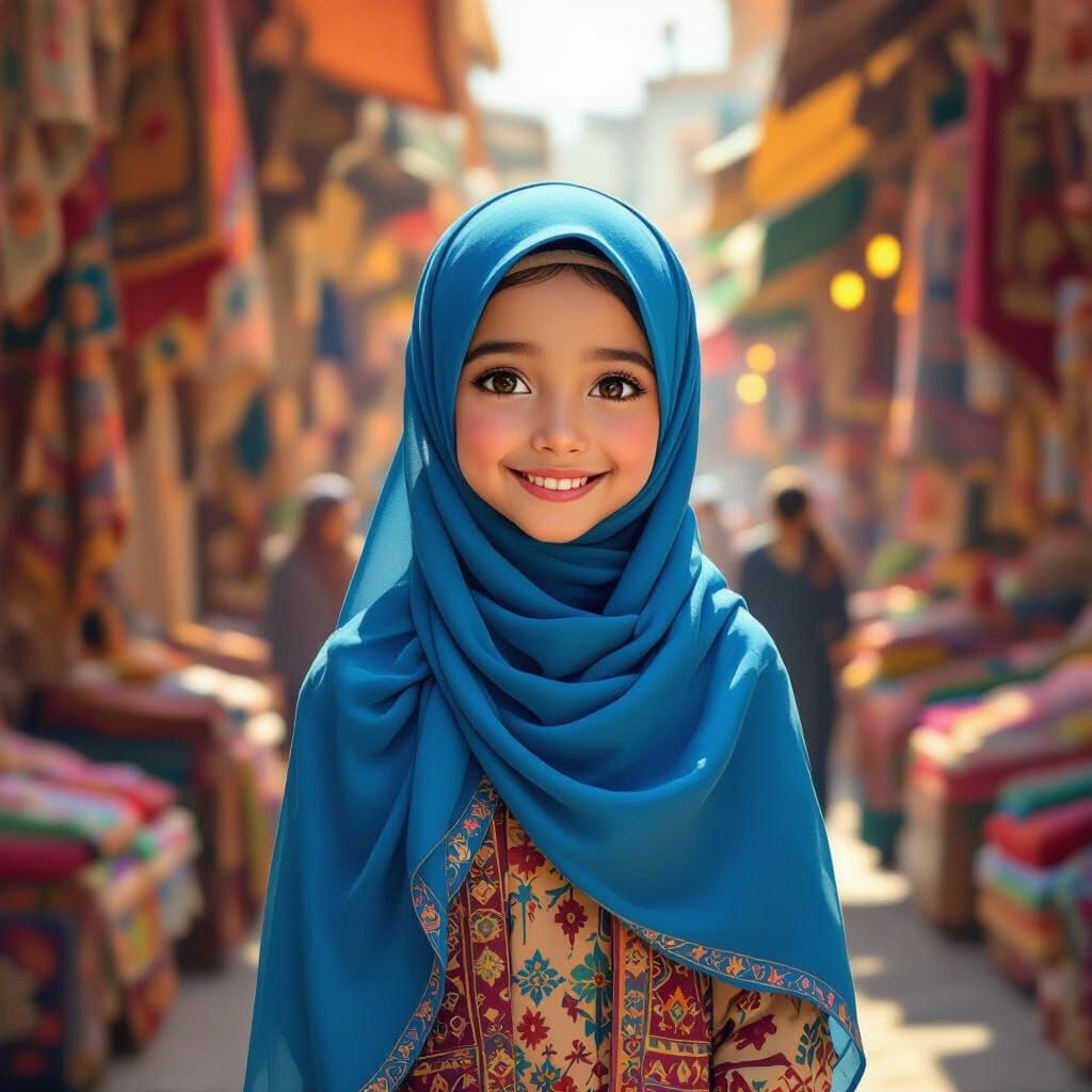Young Girl in Hijab, Digital Art Style