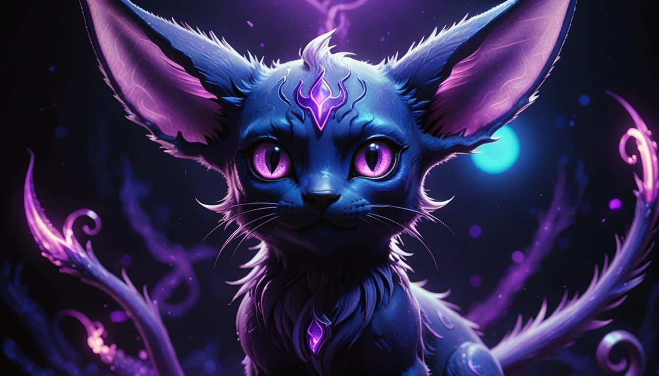 Mythical Espeon Pokemon with Glowing Eyes in Neon Style
