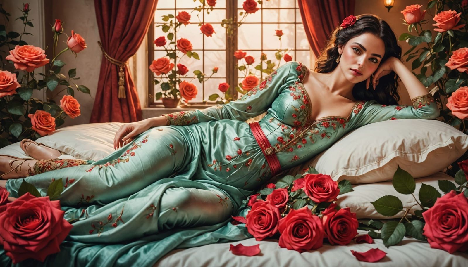 Exotic Woman in Ink and Watercolor Wash