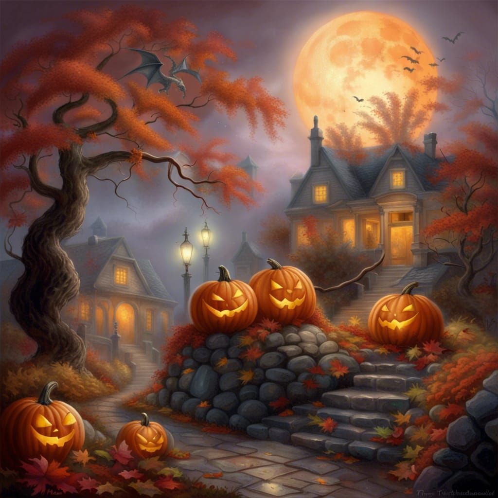 Dragon Halloween Night Under Full Moon