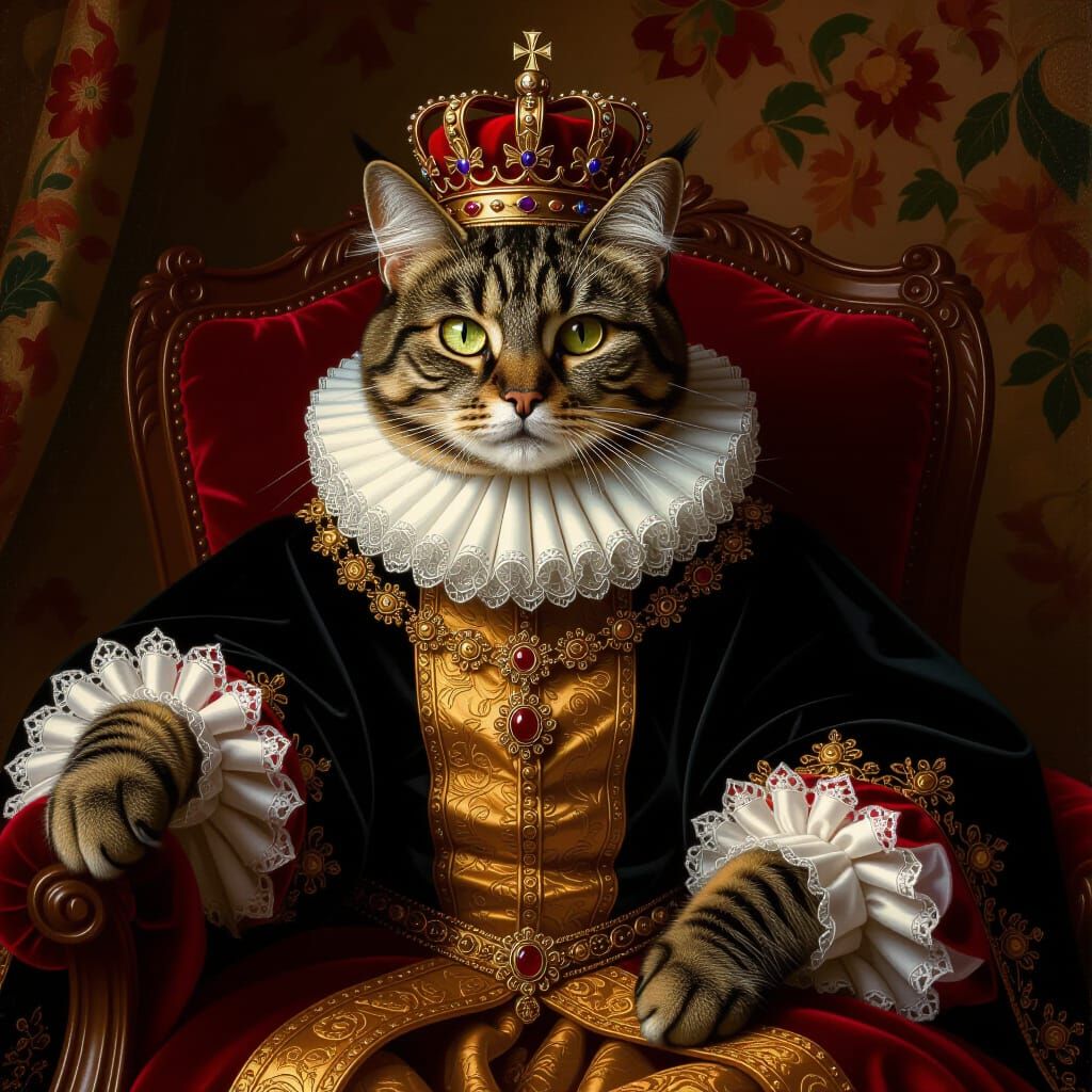 Regal Cat Portrait in Classical Oil Style