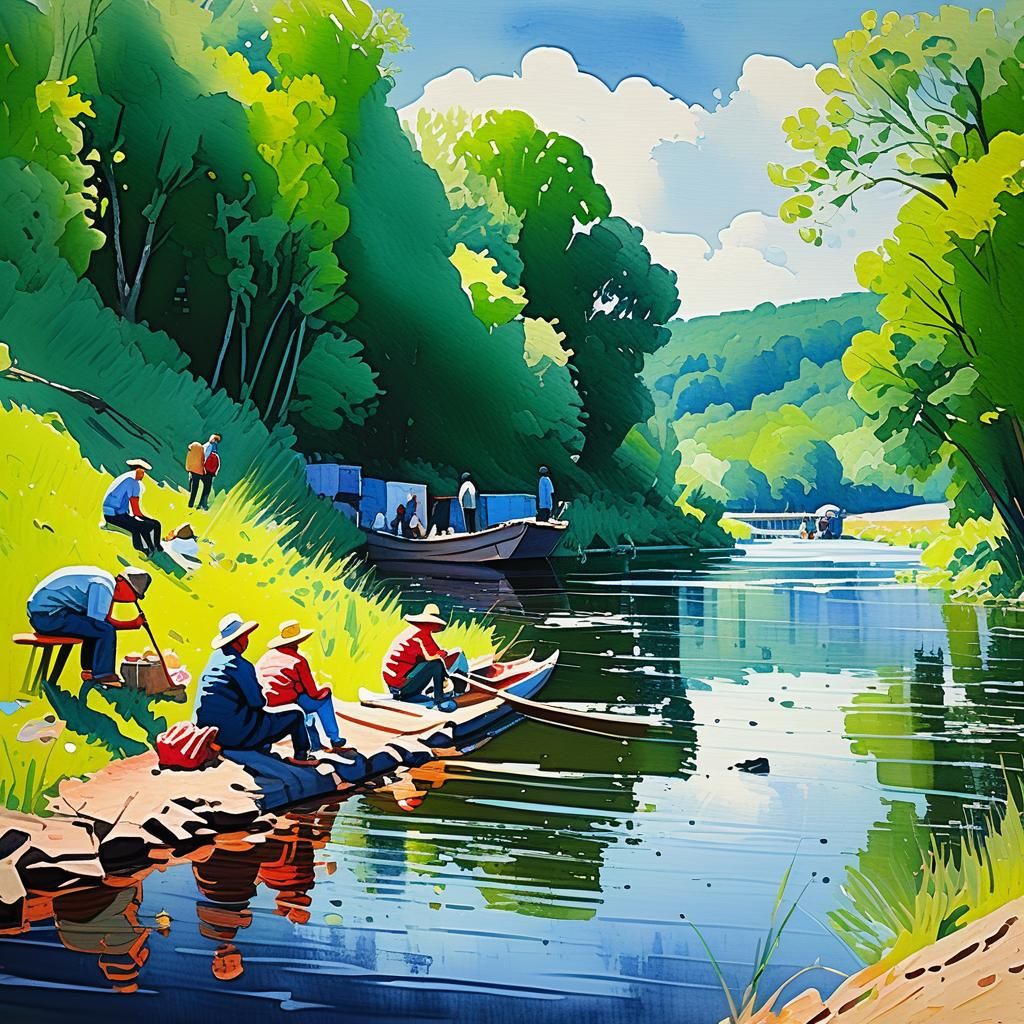 Epic Impressionist Masterpiece of Riverside Life