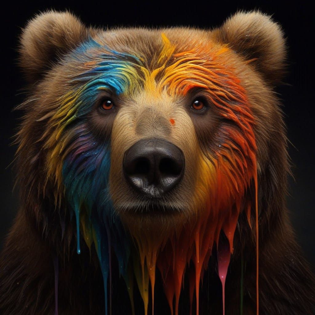 Rainbow Kodiak Bear Portrait in Darkness