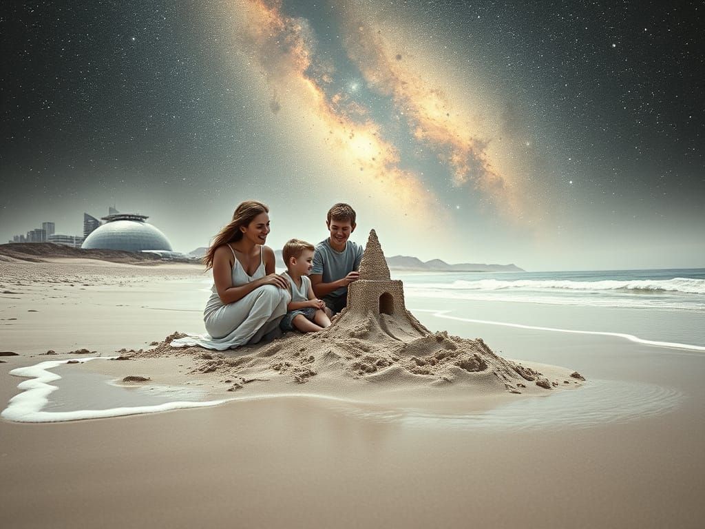 Family Photo in Futuristic Space Beach Dome