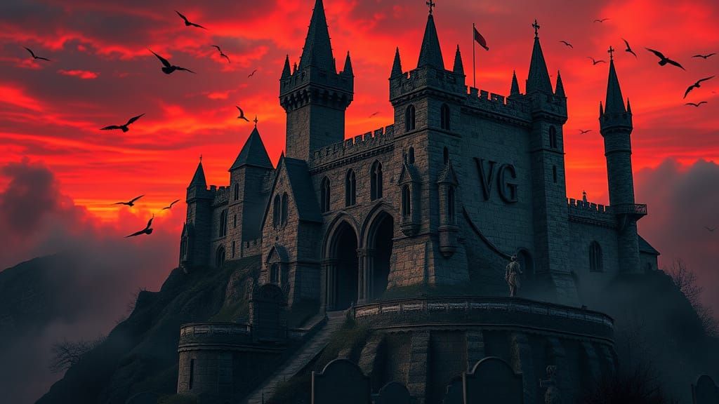 Gothic Mountaintop Castle in Dark Fantasy Atmosphere