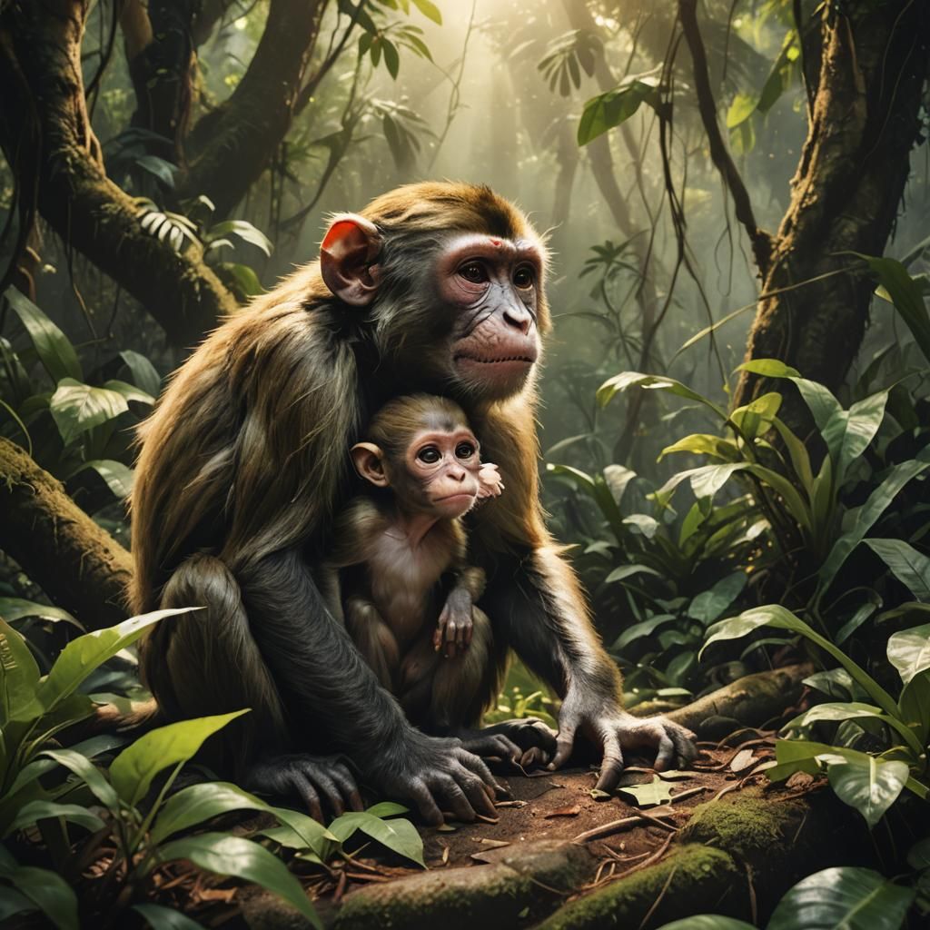 Poignant Jungle Scene: Baby Monkey's Grief