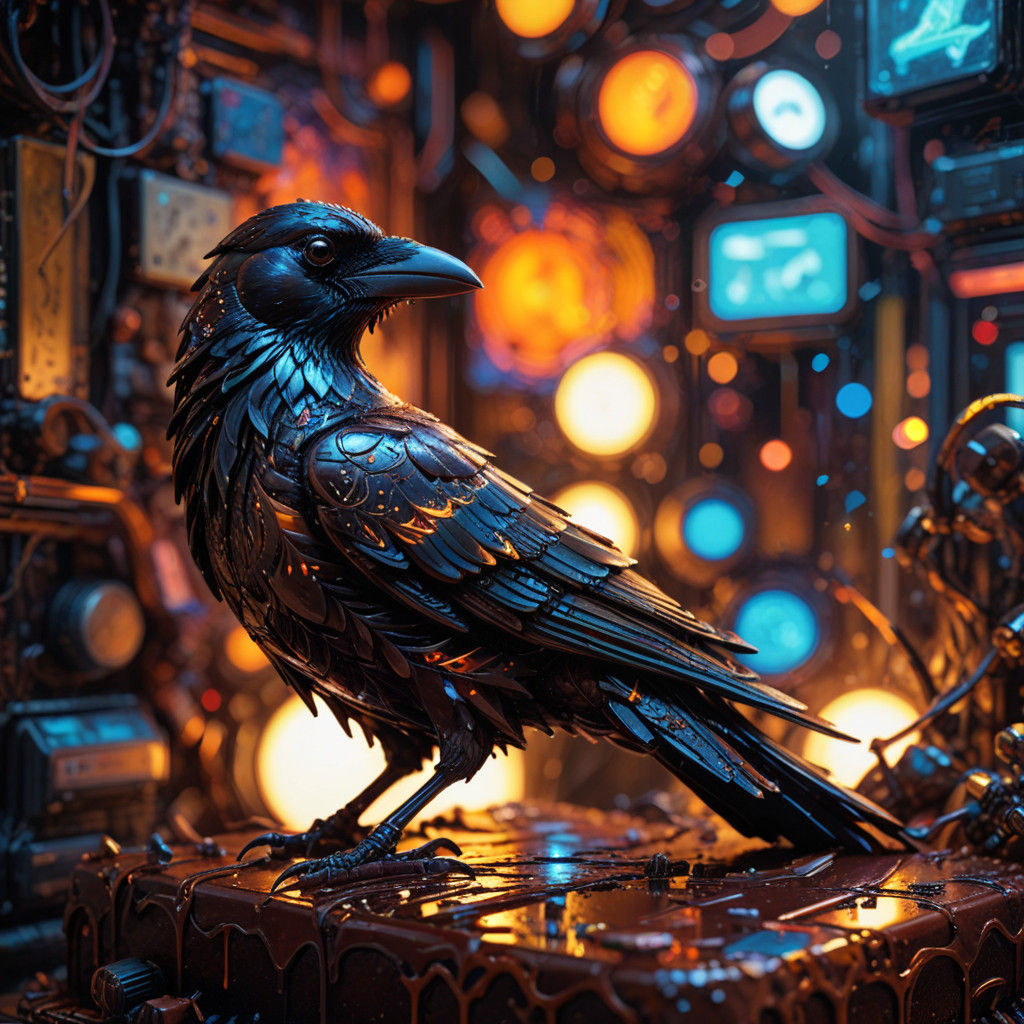 Pop Art Masterpiece: Chocolate Cake Raven with Cyberpunk Gad...